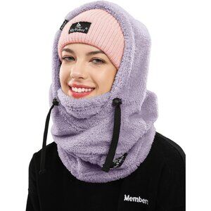Women's Balaclava Wind-Resistant Winter Face Mask Fleece Ski Mask Hat Cap Purple